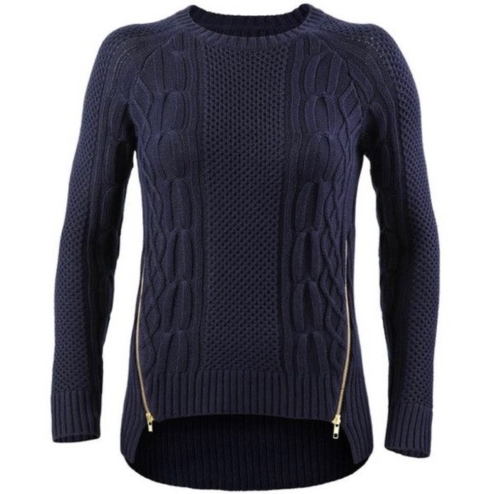 Cabi Navy Blue Cable Knit Side Zip High Low Sweater Style 899 Womens Small